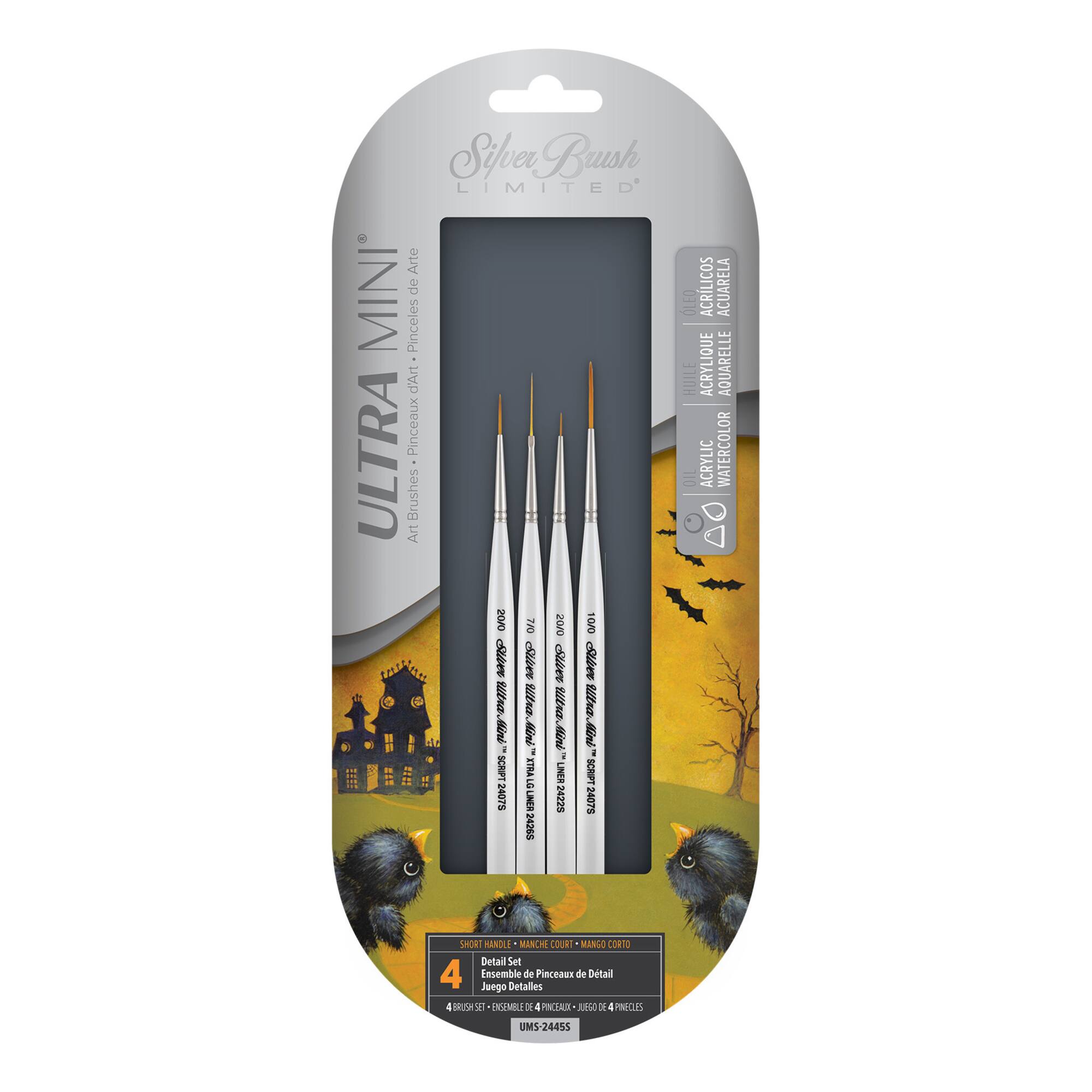 Silver Brush Limited Ultra Mini® White handles detail Brushes, Set of 4